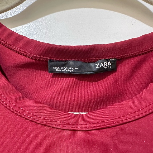 Zara dark burgundy long sleeve crewneck midi bodycon dress - Picture 7 of 8